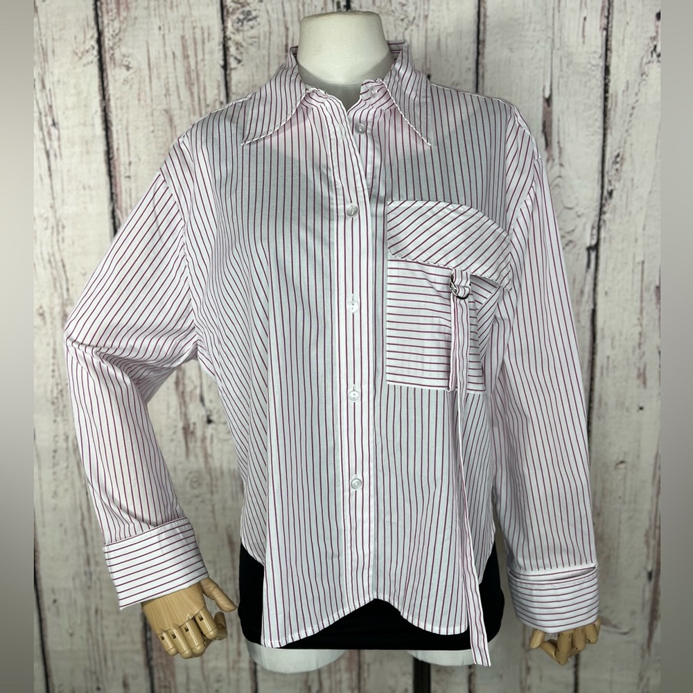 NEW NWT Parker Pinstriped Oversized Button-Down Blouse Shirt Size Medium
